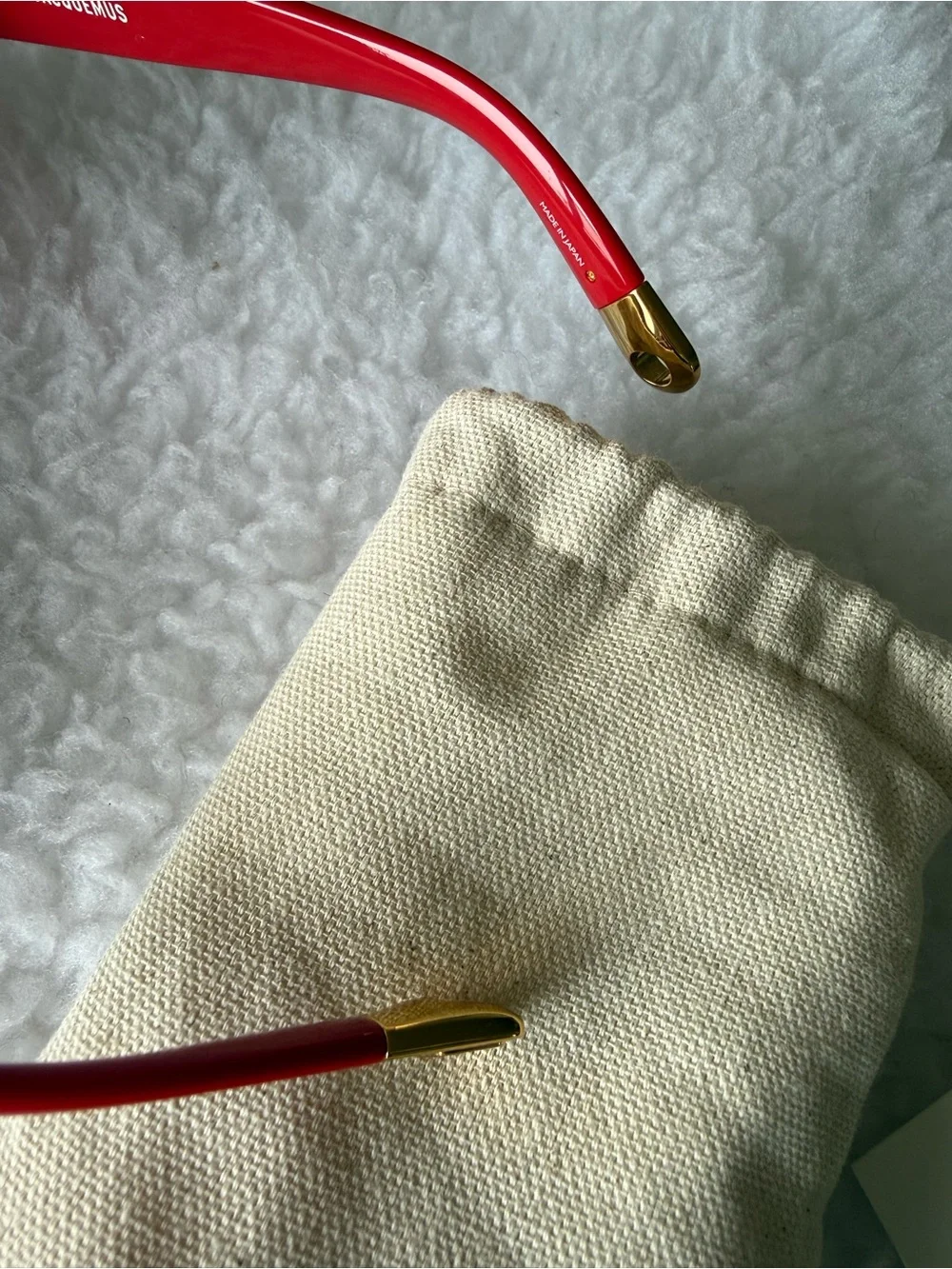 Jacquemus Bright Red Oval Sunglasses with Gold Accents